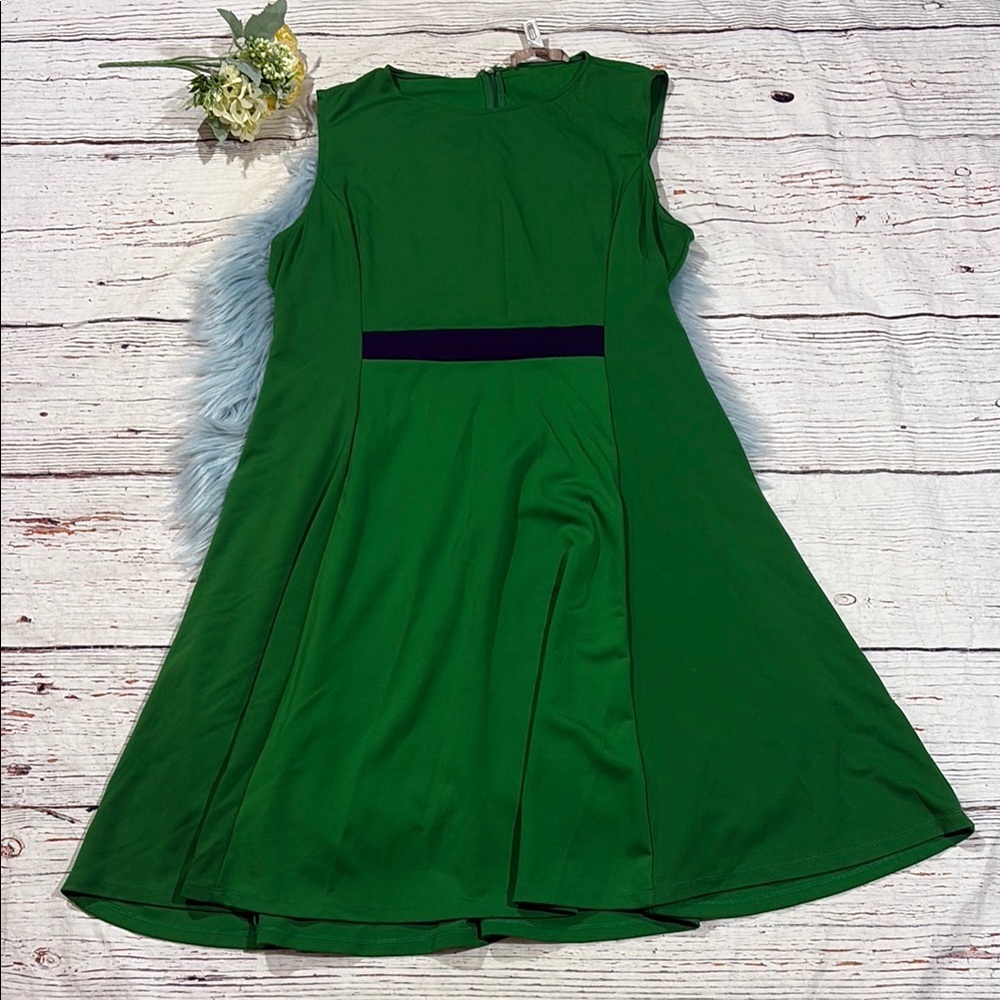 Hutch Green Sleeveless Mini Dress with Black Waistband
